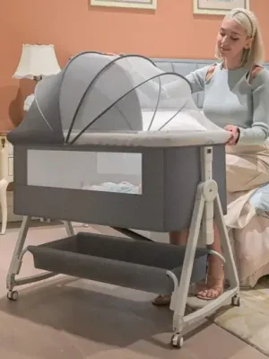 Multifunctional Foldable Baby Crib with Mosquito Net for Bedroom