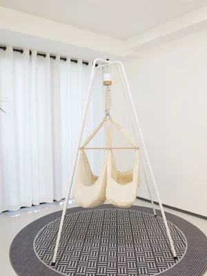 Luxury Organic Cotton Twin Baby Hammock | Handmade, Portable & Adjustable for Newborns | Beech Wood Frame