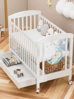 The Ultimate White Dropside Cot Bed with Storage Drawer (Convertible Toddler Bed)