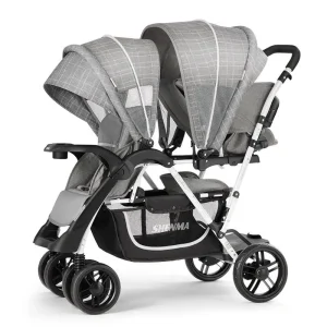 Luxury Custom Linen Foldable Tandem Pushchair for Twins or Siblings | Travel Double Buggy