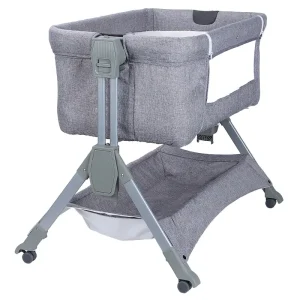 Modern Grey Folding Baby Crib | Portable Bassinet with Wheels | Newborn Co-Sleeper & Adjustable Bedside Cot