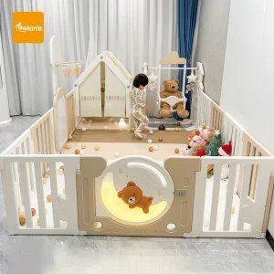 Cartoon Bear Kids' Large Plastic Playpen & Safety Gate - Modular Indoor/Outdoor Play Area