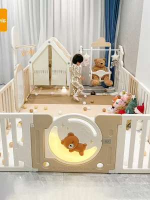 Cartoon Bear Kids' Large Plastic Playpen & Safety Gate - Modular Indoor/Outdoor Play Area